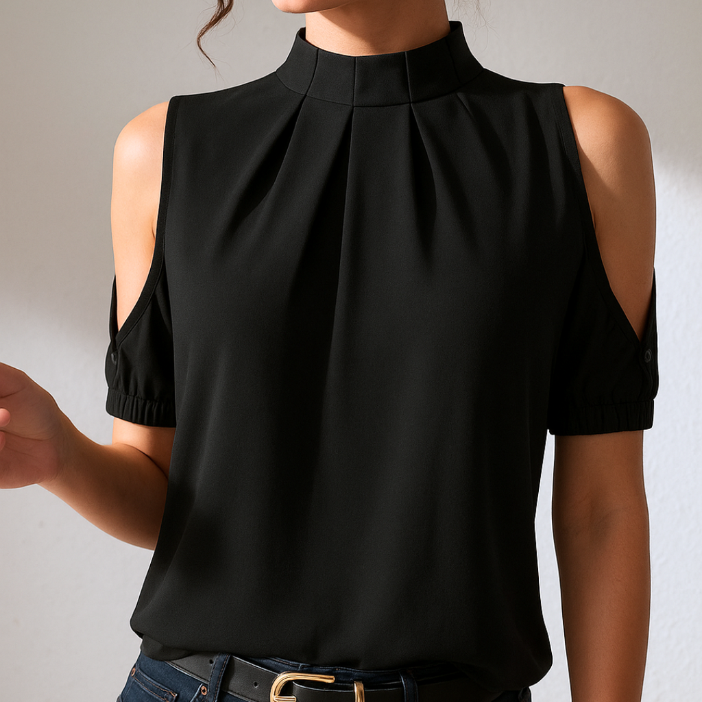 Inge | Blusa negra plisada con mangas abiertas