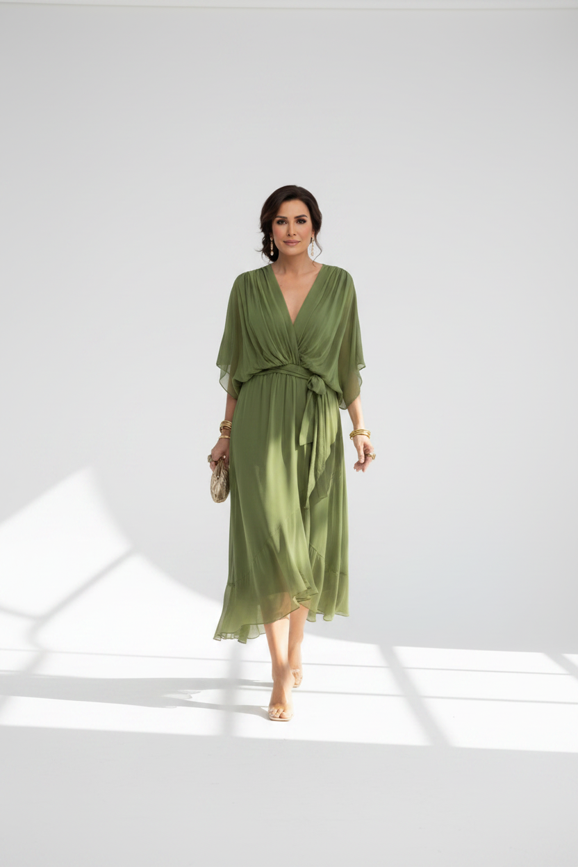 MARTA | VESTIDO DE CHIFFON CON ESCOTE EN V