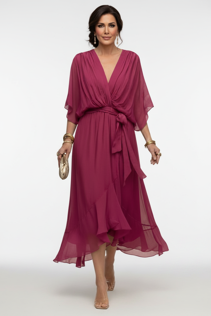 MARTA | VESTIDO DE CHIFFON CON ESCOTE EN V