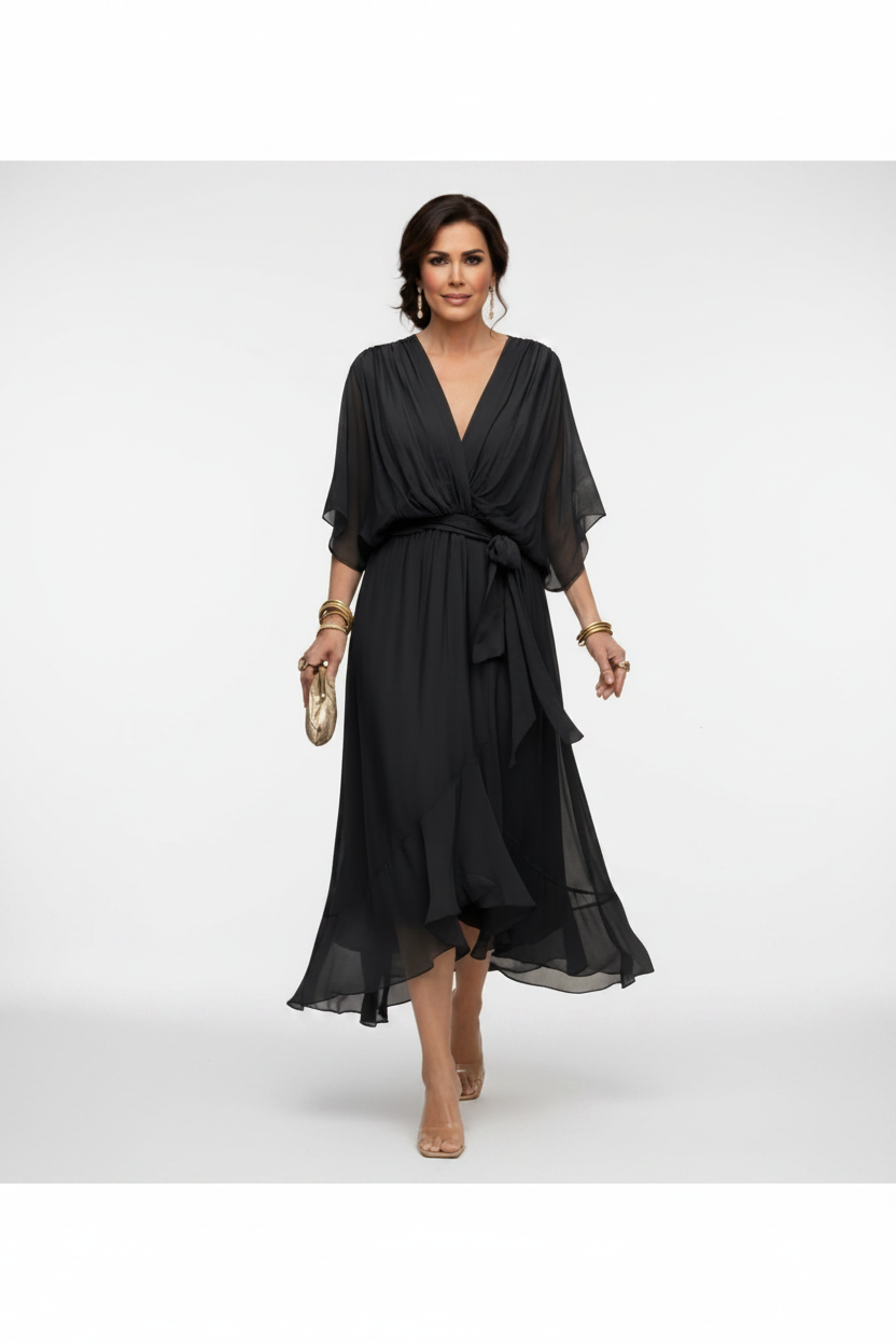 MARTA | VESTIDO DE CHIFFON CON ESCOTE EN V