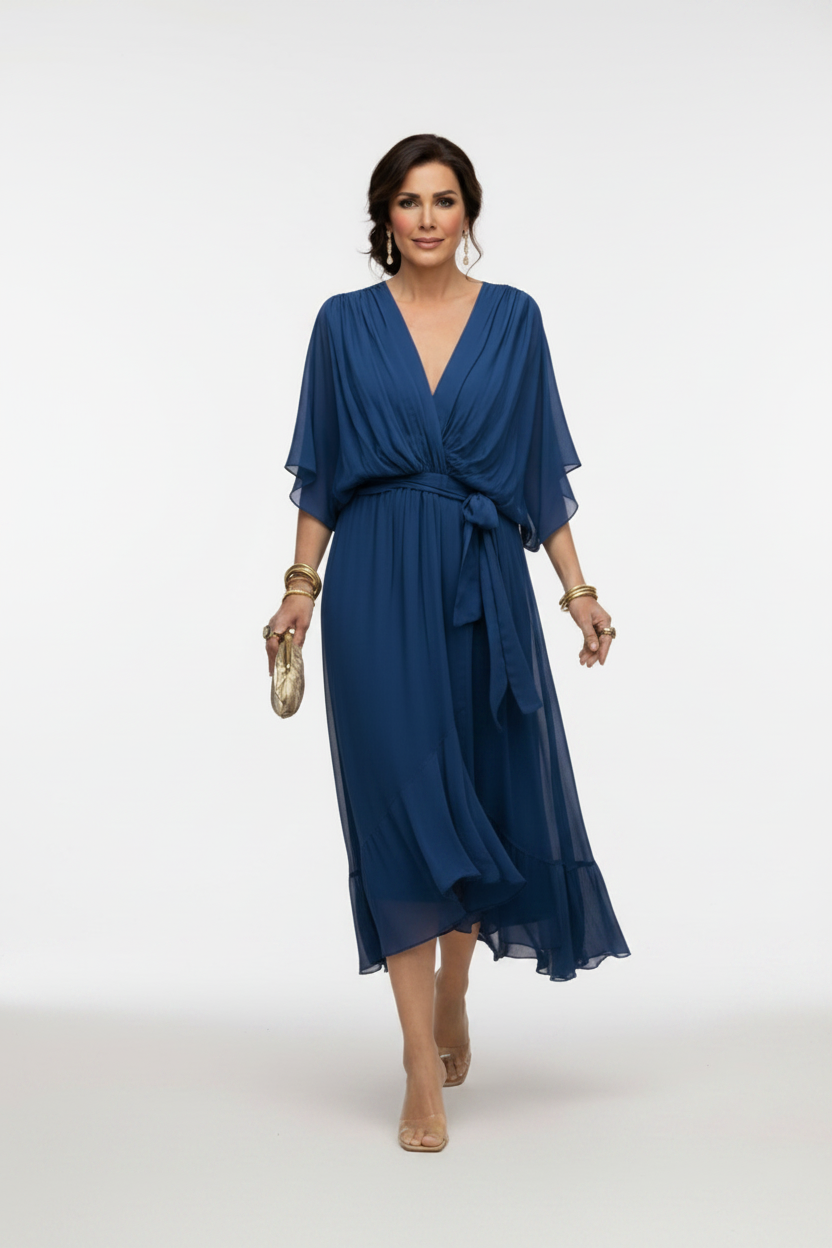 MARTA | VESTIDO DE CHIFFON CON ESCOTE EN V