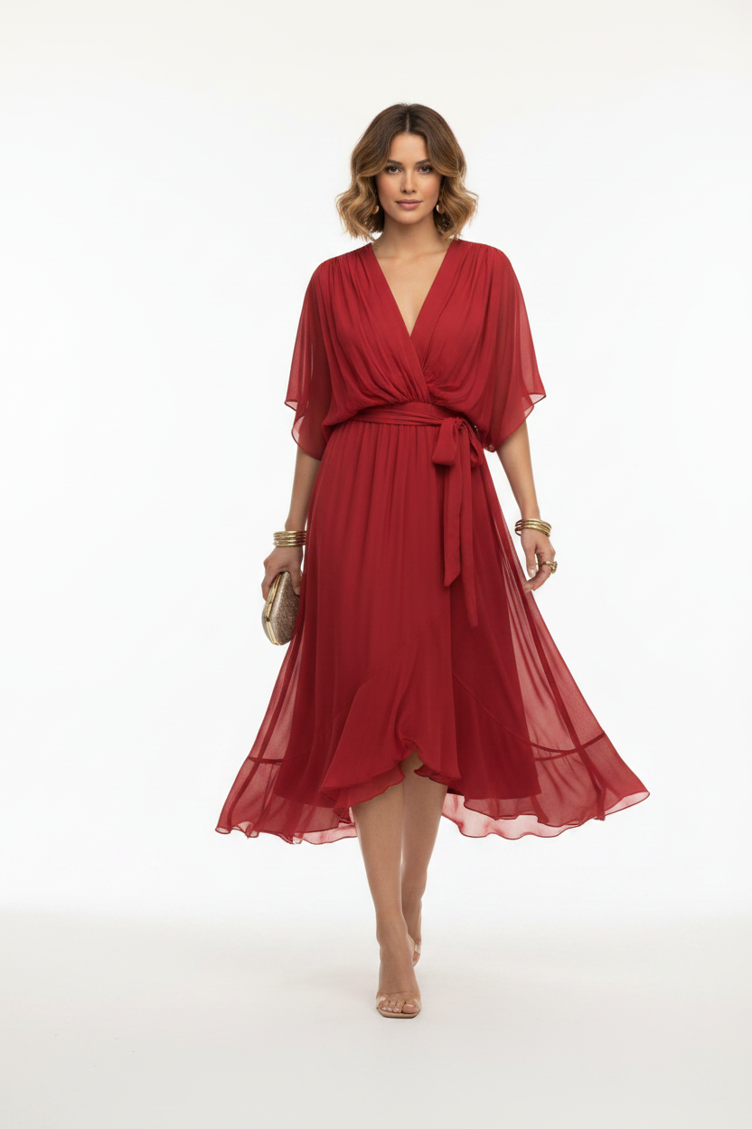 MARTA | VESTIDO DE CHIFFON CON ESCOTE EN V
