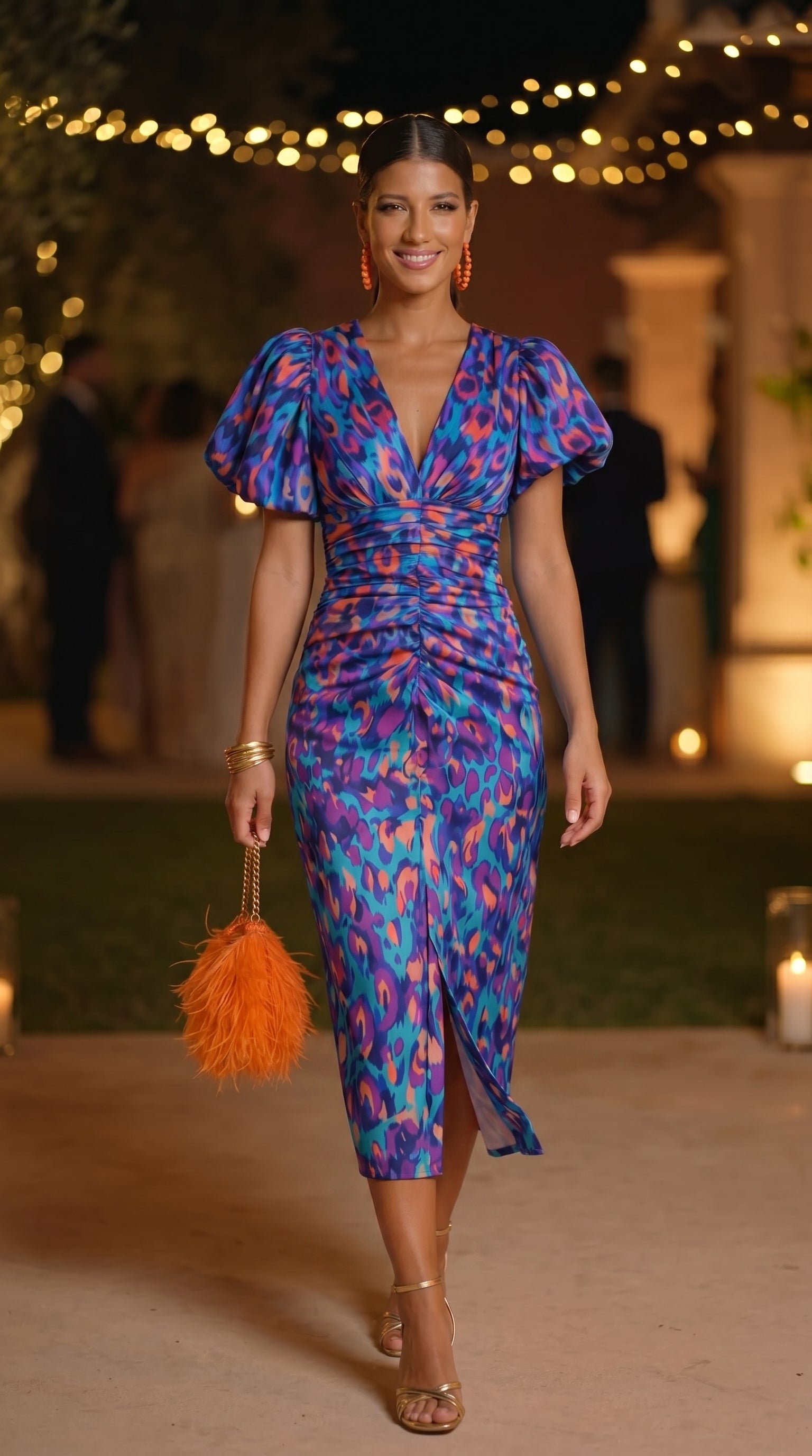 CARLA |  VESTIDO MIDI ESTAMPADO CON MANGAS ABULLONADAS
