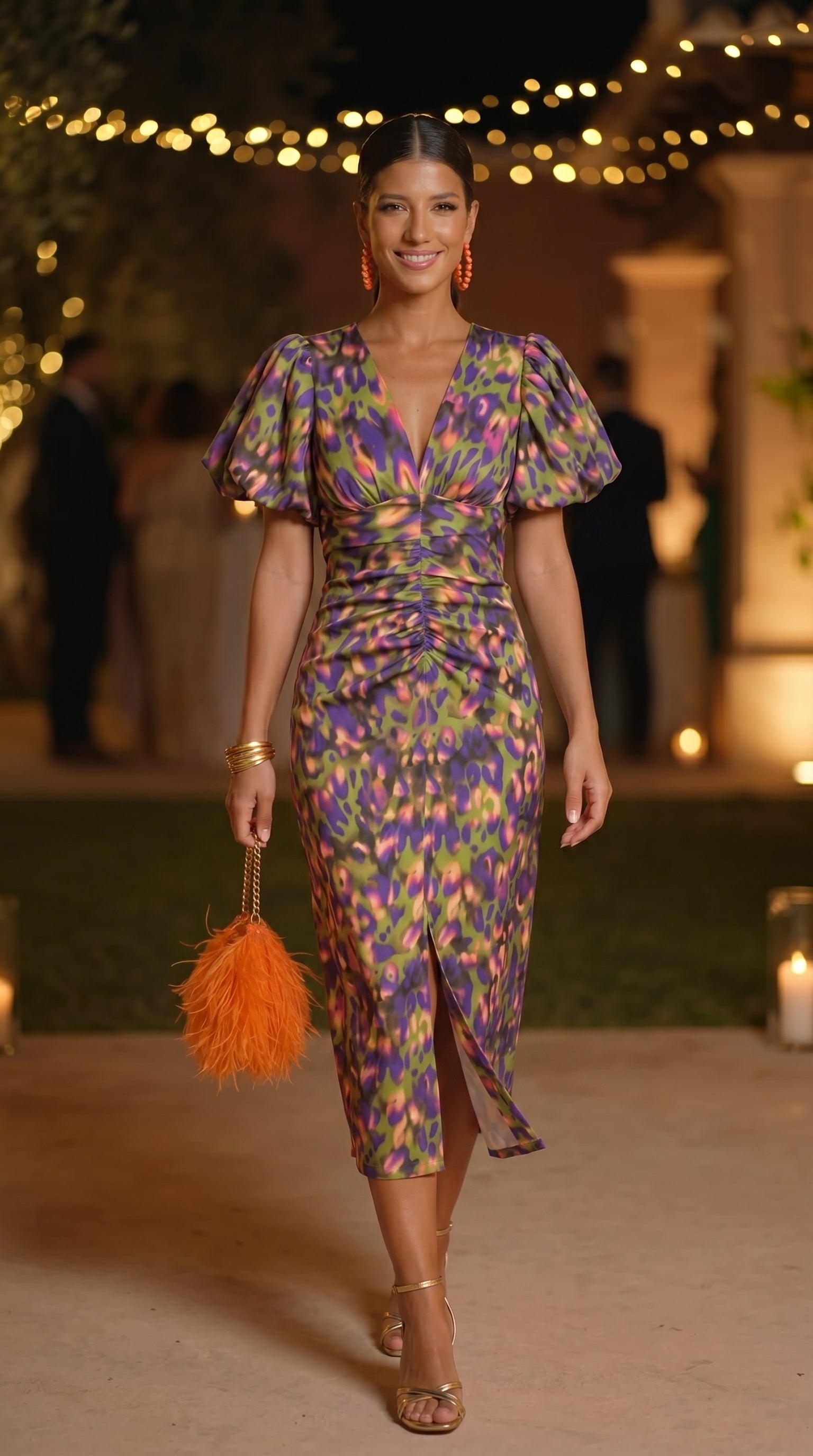 CARLA |  VESTIDO MIDI ESTAMPADO CON MANGAS ABULLONADAS