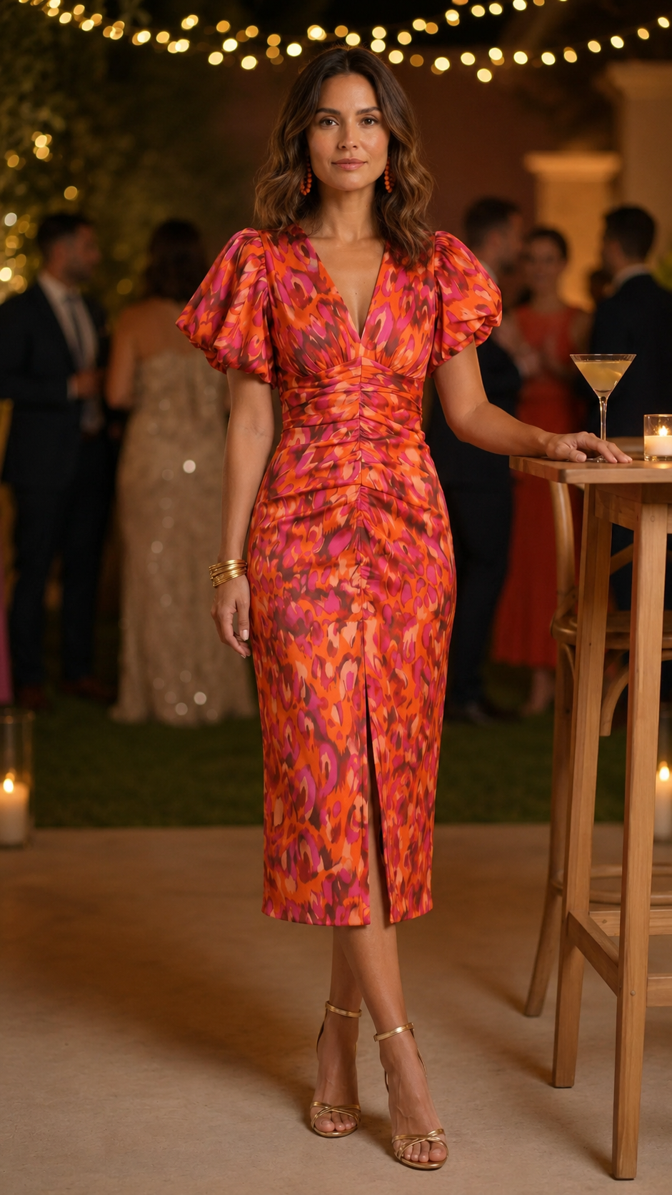 CARLA |  VESTIDO MIDI ESTAMPADO CON MANGAS ABULLONADAS