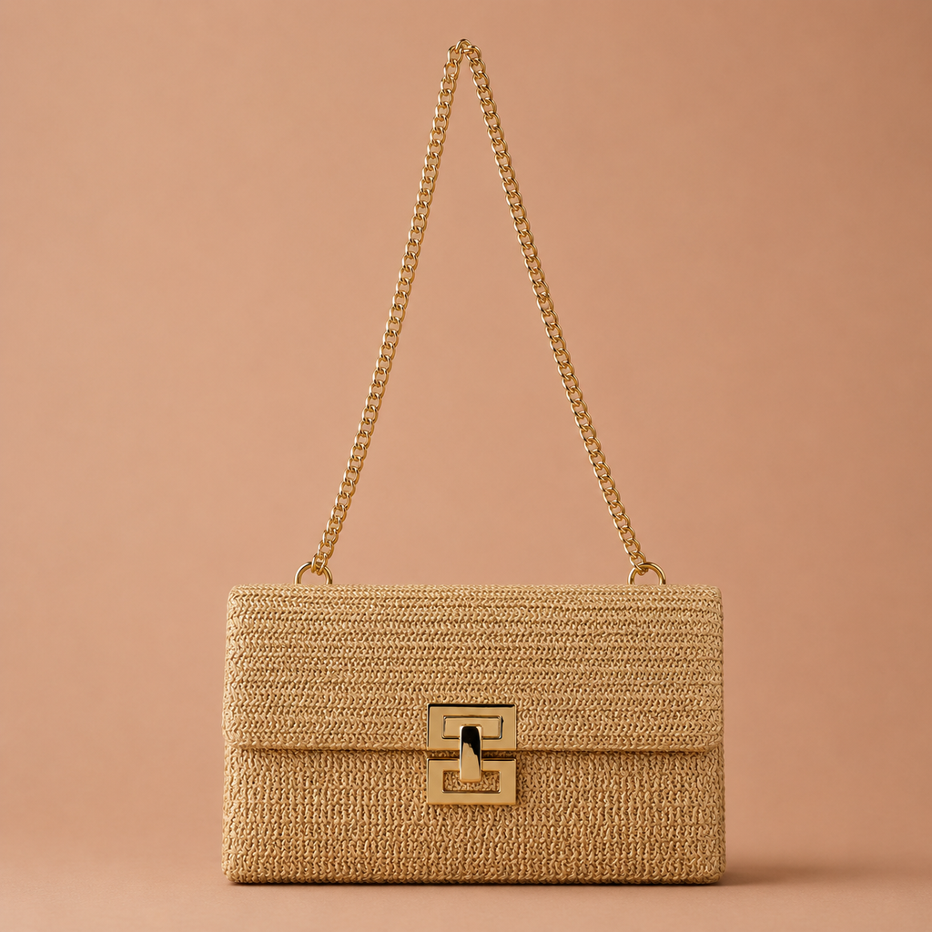 MILOS | Bolso Clutch de Rafia con Cadena Dorada