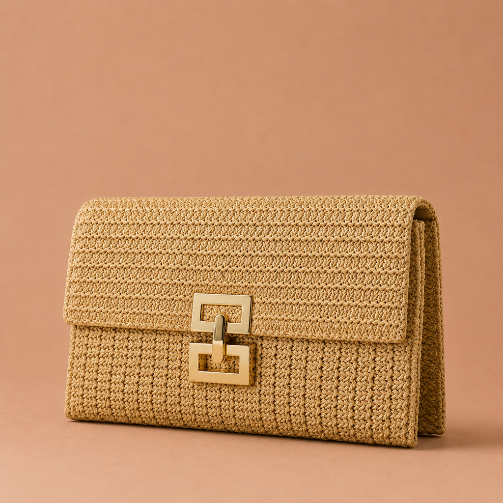 MILOS | Bolso Clutch de Rafia con Cadena Dorada