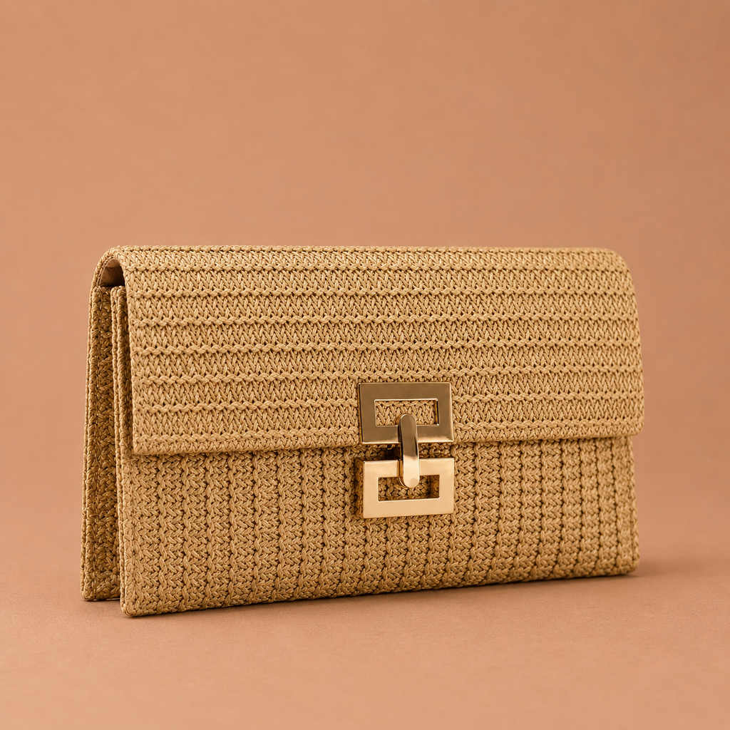 MILOS | Bolso Clutch de Rafia con Cadena Dorada