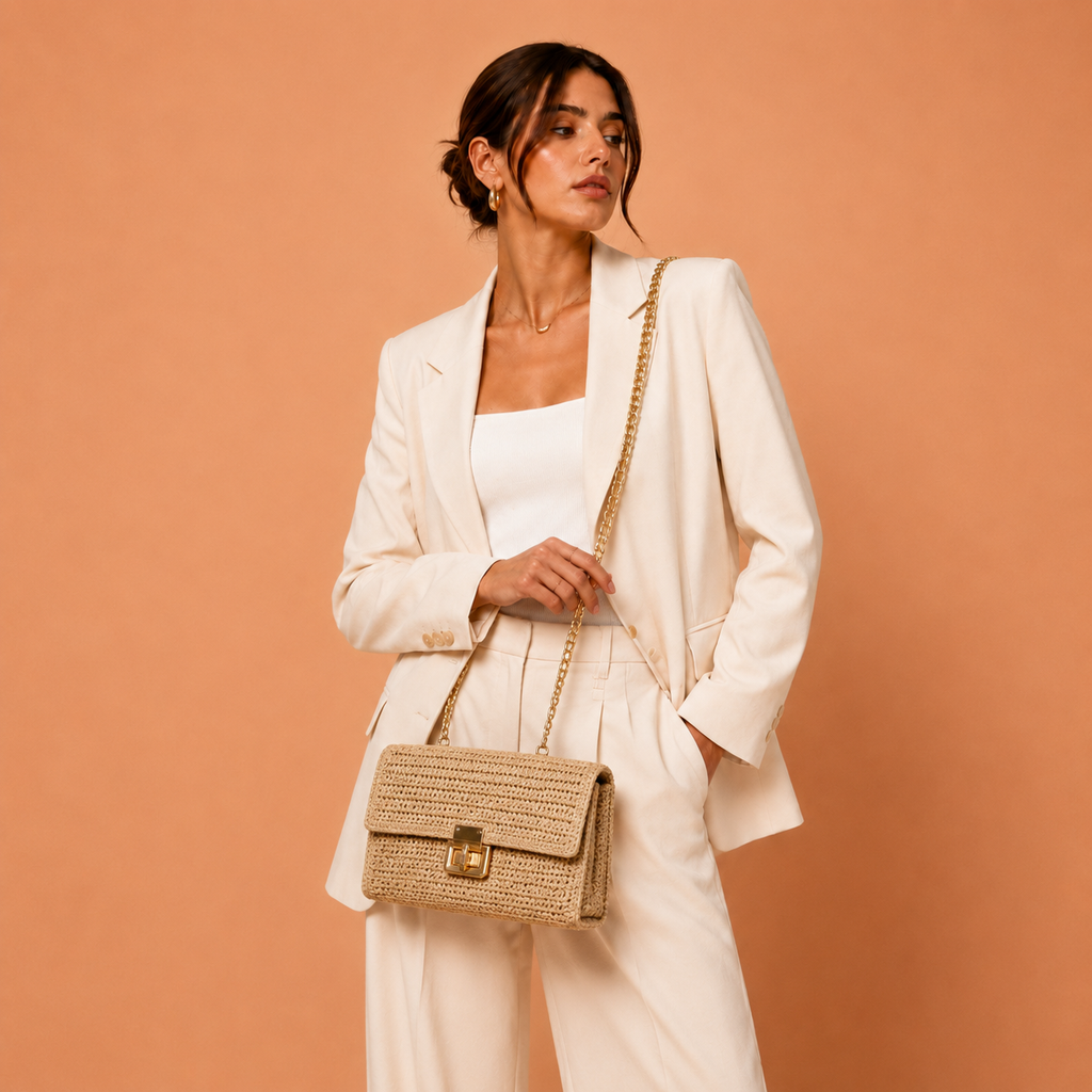 MILOS | Bolso Clutch de Rafia con Cadena Dorada