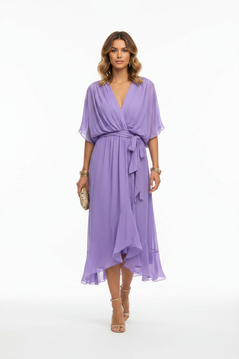 MARTA | VESTIDO DE CHIFFON CON ESCOTE EN V