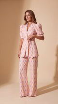 Chiara | Conjunto Blazer & Pantalón Acampanado Estampado