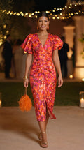 CARLA |  VESTIDO MIDI ESTAMPADO CON MANGAS ABULLONADAS