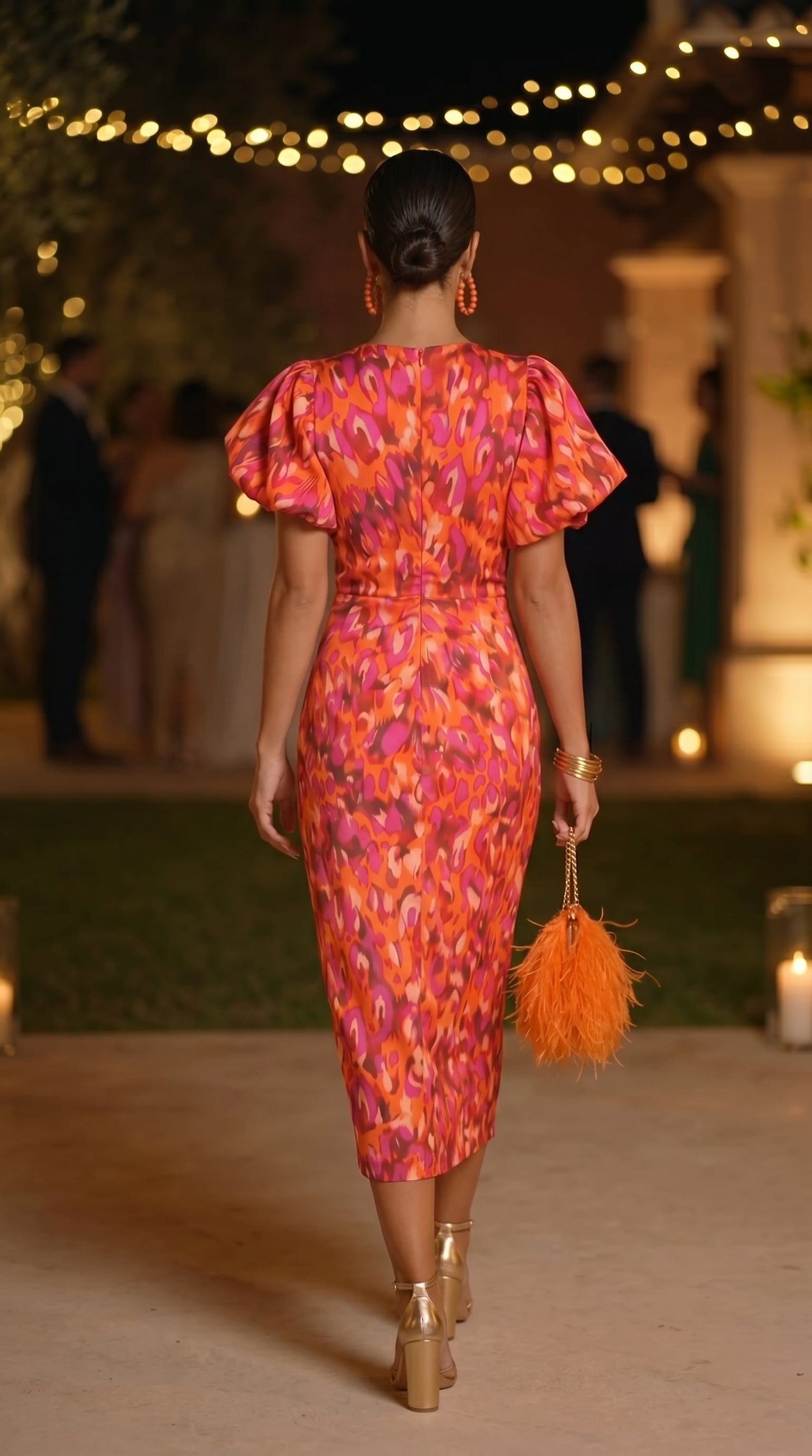 CARLA |  VESTIDO MIDI ESTAMPADO CON MANGAS ABULLONADAS