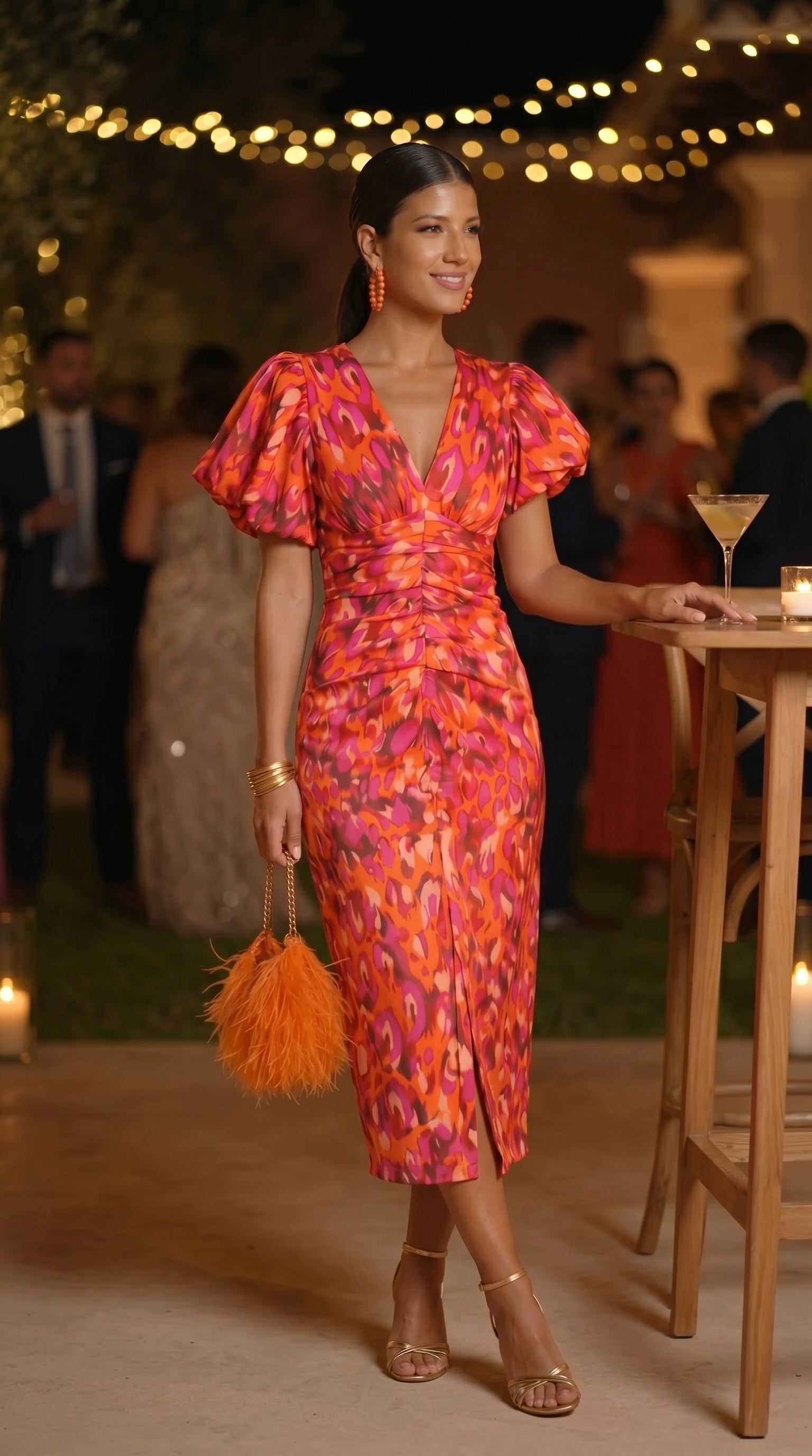 CARLA |  VESTIDO MIDI ESTAMPADO CON MANGAS ABULLONADAS