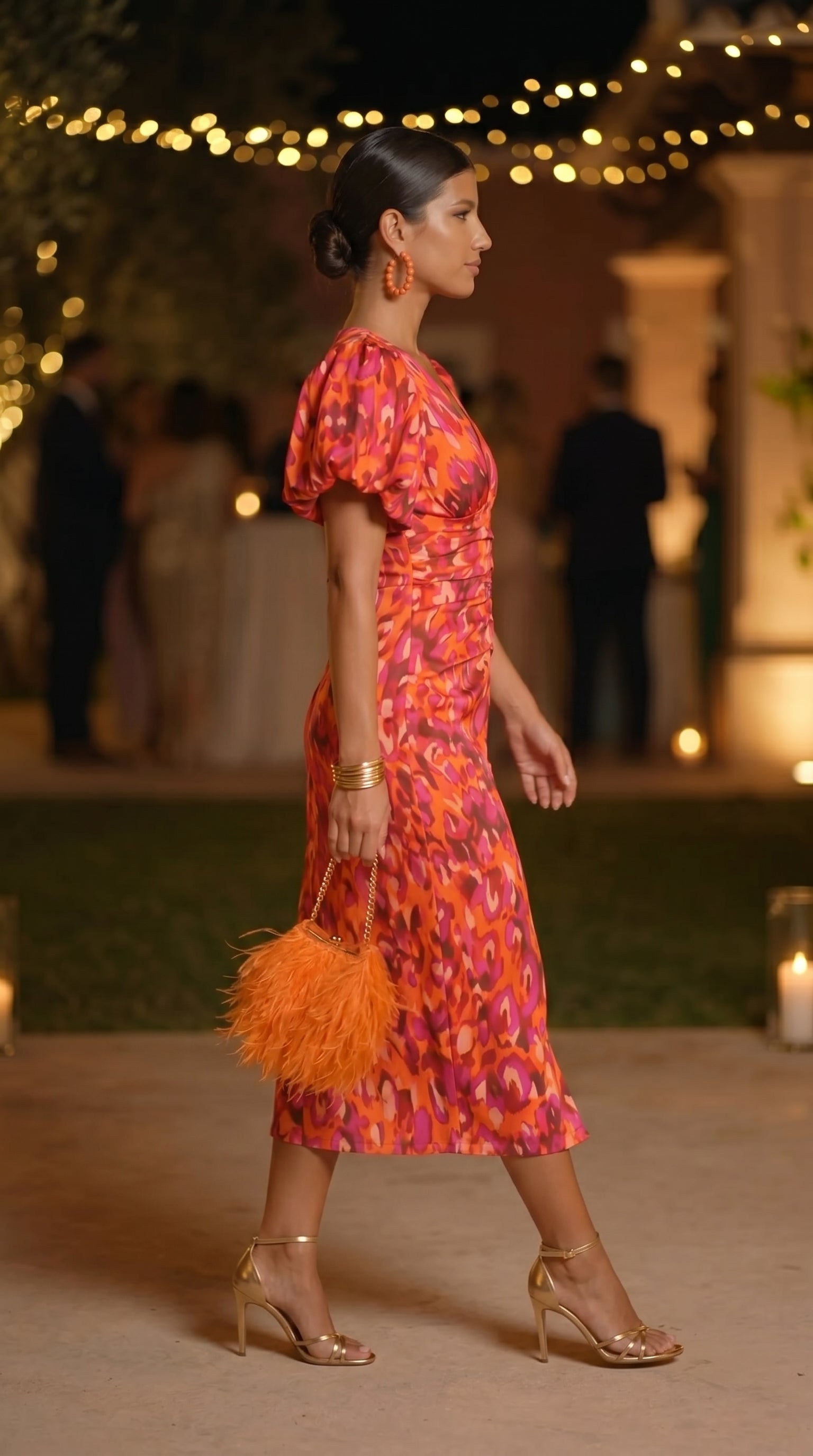 CARLA |  VESTIDO MIDI ESTAMPADO CON MANGAS ABULLONADAS