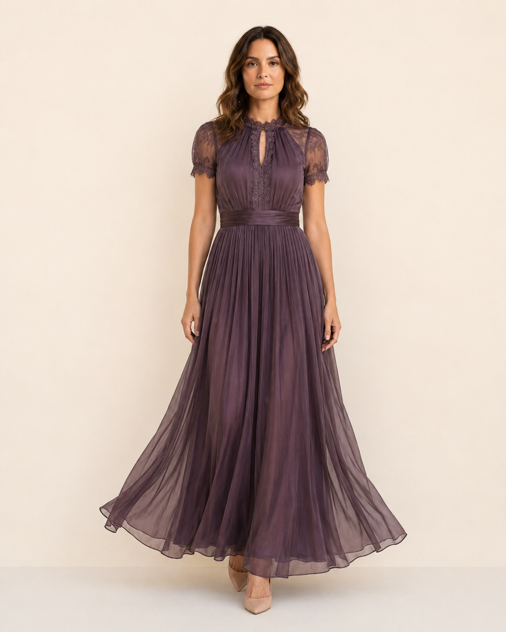 Flavia | Vestido largo cuello con encaje